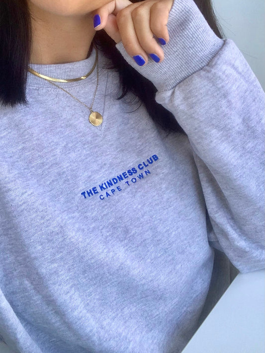 Unisex Crew Neck Sweater grey with blue embroidery