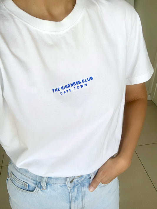 Unisex T-Shirt white with blue embroidery