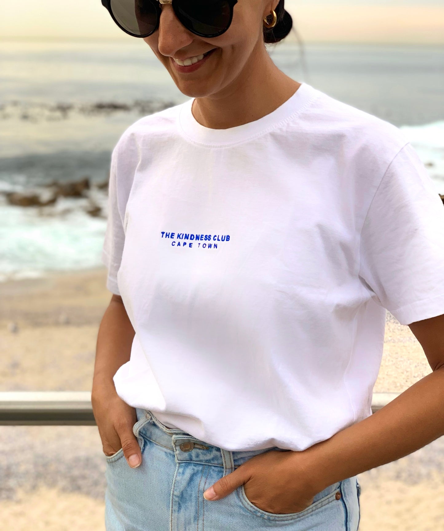 Unisex T-Shirt white with blue embroidery